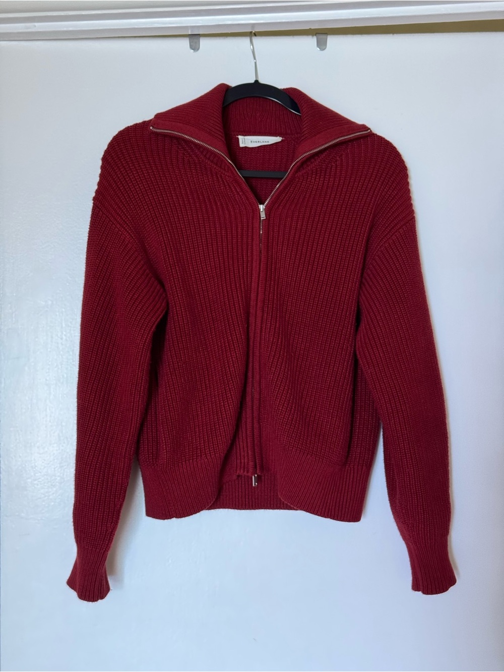 Everlane Women’s Zip-Up Ribbed Sweater in Burgundy